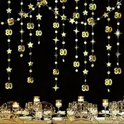 Party Decorations Gold 80th Happy Birthday Banners Decorations 80th Circle Twinkle Star Garland Paper Hanging 80 Year Old Birthday Party Supplies (Color : Gold 80th, Size : 1 String 4meters)
