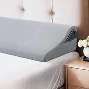 Luxdream Bed Wedge Pillow Headboard Pillow Bed Gap Filler Queen Size Foam Headboard Cushion Comfortable Bedrest with Side Pockets Grey Length 152cm