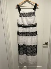 ASOS Women’s Size 12 Black And White Stripe Crochet Pattern Midi Dress