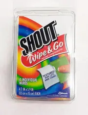 1 Shout Wipe & Go Stain Remover Lifts Away Stains 4 Individual wipes 12 x 15 cm