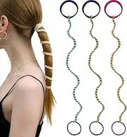 3 Packs 16" Colorful Spiral Hair Ties No Damage for Women, Elastic Ponytail Holders Hair Bands for Short Fine Thin Hair Ponytail Wrap Hair Tie for Wind Water Braided Hair Ties Scrunchies
