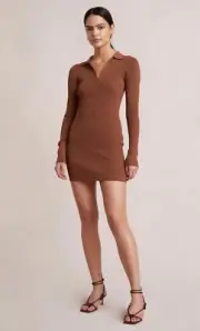 BNWT BEC & BRIDGE CHOCOLATE HARPER KNIT MINI DRESS - SIZE 8 AU/4 US (RRP $220)