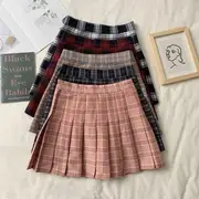 Pleated A-Line Mini Skirt Plaid - Red & Black - S