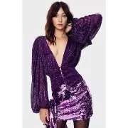 For Love & Lemons Women’s Size XS Purple Metallic Dot La Villette Cropped Blouse