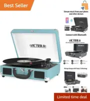 Compact Vintage Suitcase Record Player - 3 Speeds, Bluetooth & Built-in Speakers