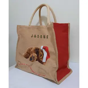 JASONS MARKET 聖誕泰迪熊 麻製提袋/購物袋/環保袋/手提袋