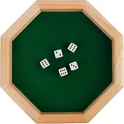 Luwecf 10" Octagonal, FeltsLined, Wooden Dice Tray Wood Finish - with 6-Sided Dice for Family Birthday Party Green
