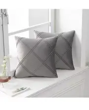 2 Pack Velvet Throw Pillow Cover Cases Decorative Diamond Textured 24x24" -Grey