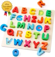 Wooden Alphabet Puzzle ABC Letters Sorting Board Blocks Montessori Matching