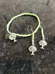 bracelet set women. Green Beads And Silver Tree Of Life