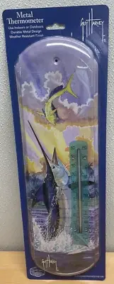 Guy Harvey Blue Marlin & Mahi Metal Thermometer, 17.5" Indoor or Out Fish Decor