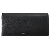 在飛比找momo購物網優惠-【BALLY】簡約金屬LOGO撞色牛皮對折零錢長夾(黑藍)