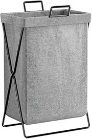Laundry Basket, 48L Foldable Laundry Basket with Stainless Steel Frame, Portable Clothes Basket Storage, Dirty Clothes Basket Storage, Laundry Hamper Bag Washing Bin Clothes Bag, 35*25*55 cm, Grey