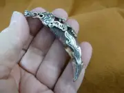 AK-TOOTH-98) 2-1/2" Fossil 1000 yrs old Wolf tooth silver filigree flame pendant