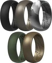 ThunderFit Silicone Wedding Rings for Men, Breathable Edition Rubber Engagement Bands Airflow Inner Grooves 8.5mm Wide 2.5mm Thick - 1/2/3/4/5/6/7 Variety Multipack