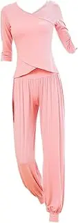 [DEARMAMY] 1set Loose Half Sleeve Yoga Outfit for Women Comfortable and Breathable Activewear T-shirt and Lantern Pants for Fitness Yoga Lounge and Casual Wear