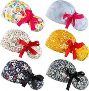 Scrub Caps Women Bouffant Scrub Hats Caps for Nurses, Adjustable Working Cap Ponytail Pouch Tie Back Hats