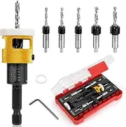 5PCS Countersink Drill Bit Set, Low Friction Depth Stop, 1/8 9/64" 5/32" Drill + 3/8” 82° Counter-Bore, 11/64" 3/16" Drill + 1/2" 82° Counter-Bore, 1/4" Hex Shank, for Woodworking, with Storage Box