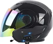 Bluetooth Motorbike Helmet Retro Open Helmet Lightweight and Vented Jet Helmet Extended Visor Fit Adult Men Women Moped Cruiser Chopper DOT/ECE Approved