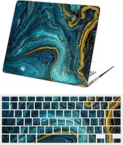 Case Compatible with MacBook Pro 14 inch 2021 2023 Release A2442 A2779 M1 M2 with Touch ID, Plastic Durable Creative Hard Shell Protective Case & Keyboard Cover, Blue Gold