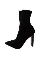 Black Block High Heel Boots Size 3 EU36Women Sock Knit Pointed Toe Pull On ASOS