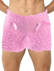 [KEOYA] Sissy Boxer Shorts for Men Sexy Mesh Lace Cake Elastic Panties with Pouch