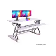 FORTIA Desk Riser 90cm Wide Adjustable Sit to Stand, for Dual Monitor, Keyboard, Laptop, White
