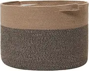 Mega Size Extra Large Storage Basket, Cotton Rope Storage Baskets, Woven Laundry Hamper, Toy Storage Bin, for Toys Towel Blanket Basket in Living Room Baby Nursery (24"x24"x17", Jute/Black Mix)