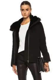 Helmut Lang Magna Hooded Sweatshirt Women's Jacket With Rabbit Fur Trim
