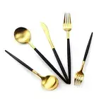 20-Piece Matte Gold Black Handle 18/10 Stainless Steel Silverware Set, Flatwa...