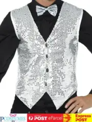 Sequins Silver Vest Waistcoat Dance Mardi Gras Magician Ringmaster Costume
