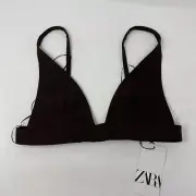ZARA Bralette Women's Size M Brown Plunge Neck Elastic Hook Eye Closure NWT