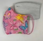 Butterfly - Pink Glitter - Adult Double Layer with PM 2.5 Carbon Filter