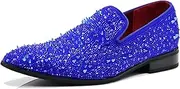 [Enzo Romeo] Men Fashion Rhinestones Studs Tuxedo Slip On Loafer Dress Shoes WBG
