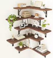 Corner Floating Shelves Set of 5, Rustic Wood Wall Mounted Corner Shelf for Bath