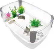 Small Turtle Tank Aquarium Terrapin Terrarium with Basking Platform, Clear White