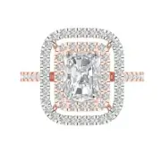 14K Rose/White Gold Halo Anniversary Ring, 2.62 ct Emerald Cut Sim Diamond