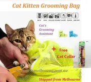NEW Creative Cat Pet Grooming Mesh Bag DIY Wash Cat at home w/ BONUS CAT COLLAR
