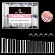 UNA GELLA Tapered Square Nail Tips XXL 216 PCS No C Curve Nail Tips Extra Long Straight Nails Half Fake No Trace for Acrylic Tips for Home DIY with Box