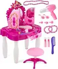 Kids Makeup Table with Mirror and Chair, Princess Play Set, Kids Makeup Vanity T