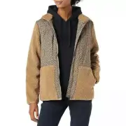 Amazon Essentials Women's Faux Shearling Mixed Media Jacket Animal Print S