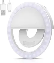 Selfie Ring Light LED Phone Ring Light Ring Light for Phone Rechargeable Portable Clip on Selfie Light for Smart Phone Laptop (White)