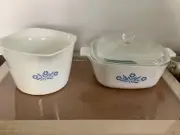 CorningWare Blue Cornflower 1 qt Sauce Maker & 1 1/2 qt Casserole w Lid NEW