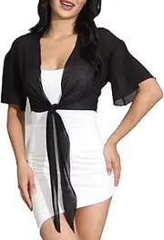 Unicra Chiffon Bolero Jacket Evening Shrugs Long Sleeve Summer Chiffon Topper Chiffon Bridal Crop Top Dress Cape for Women and Girls