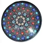 Floral Pattern Inlay Work Coffee Table Top for Home Black Marble Entryway Table