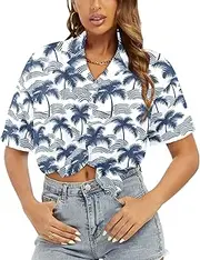 [Generic] Women's Short Sleeve T Shirt, Comfy Button Down T-Shirt,Soft Beach Summer Tops Blouses, Ocean Garden Palms-100