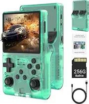 R40S PRO Game Console - 30000 Classic Games in 1 Handheld Retro Gaming Consele with 3.5-Inch IPS Screen/3800mAh/20＋ Emulator/Built-in 256G TF Card, Support HDMI and TV Output (Transparent Green)