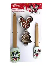 Disney Spatulas Cookie Cutters Christmas 4 Pack Mickey Mouse Tree Backing Set