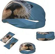 FJWSLCH Sea Otter Headbands for Women Men Non Slip Workout Sweatbands Adjustable Sports Hair Bands Elastic Head Bands Moisture Wicking Hairband for Running, Cycling, Yoga, Spa