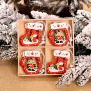 12Pcs Christmas Tree Ornament Wooden Hanging Pendant Gift Elk Xmas Decorations
